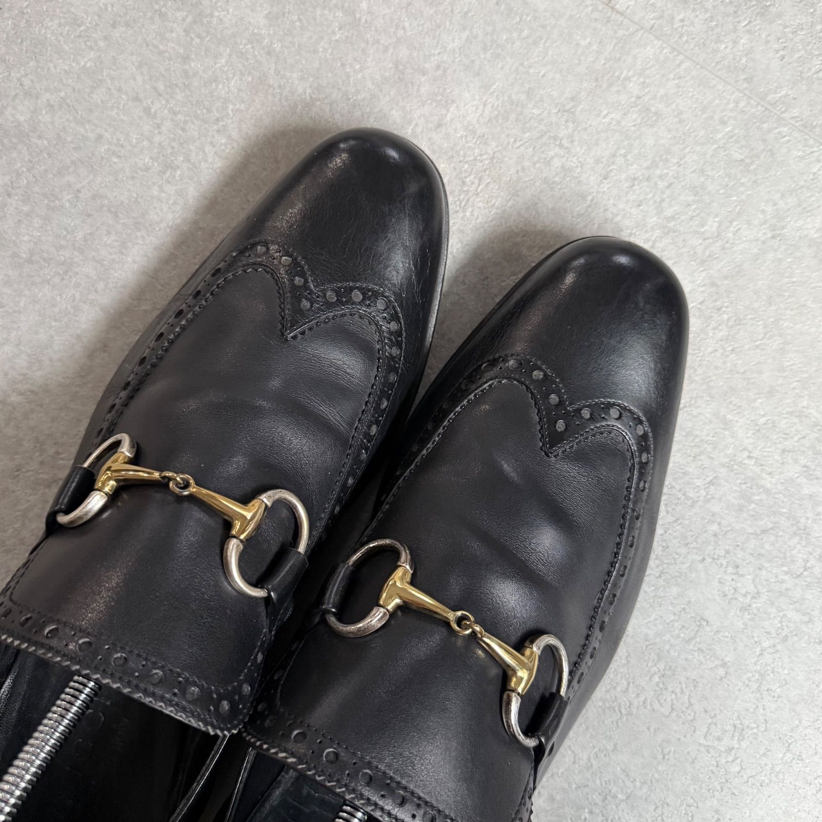 希少 GUCCI グッチ ホースビットローファー ウィングチップ レザー