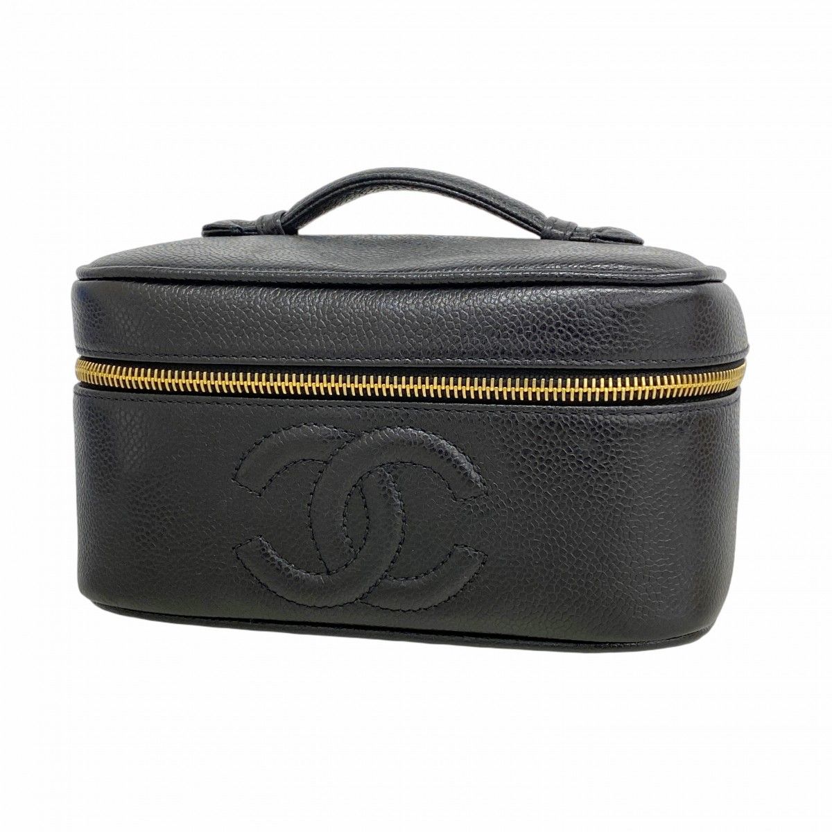 5me5441 シャネル バニティバッグ キャビアスキン ブラック ゴールド金具 レディース