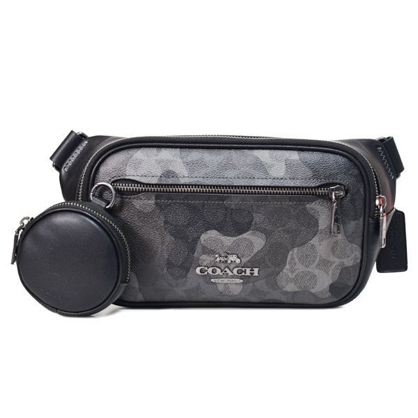 コーチ バッグ COACH コーティングキャンバス レザー シグネチャー カモフラ 迷彩柄 エリアス コインケース付き ベルトバッグ 2way ボディバッグ ワンショルダー バックパック ウエストバッグ グレーマルチ CW314
