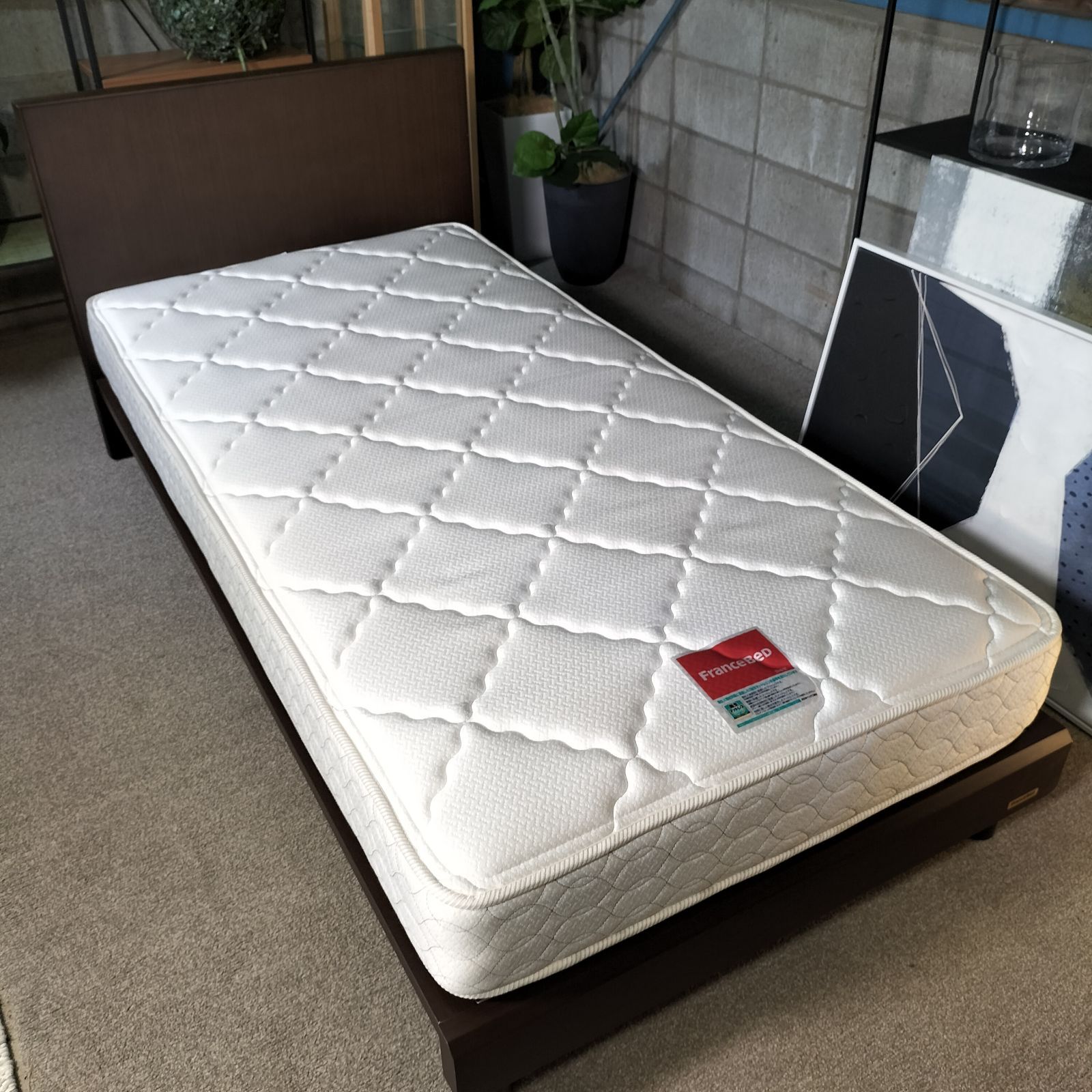 シングルベッド マットレス付き フランスベッド ブラウン モデルルーム展示品 2076