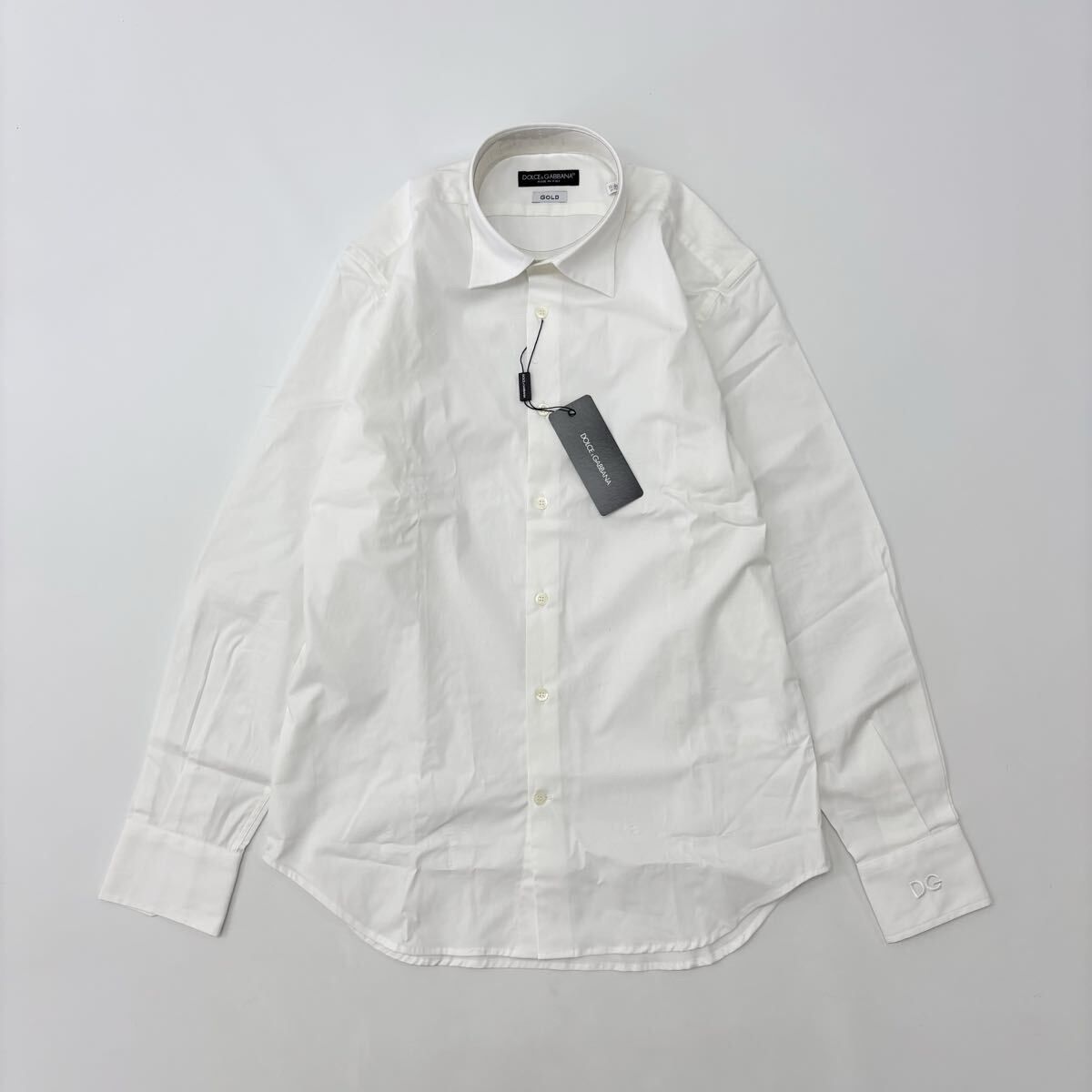 DOLCE-GABBANA GOLD ドルチェ-ガッバーナ ゴールド ドレス シャツ DG ワンポイント 刺繍 SHIRT ホワイト 系 size 40 710-0080