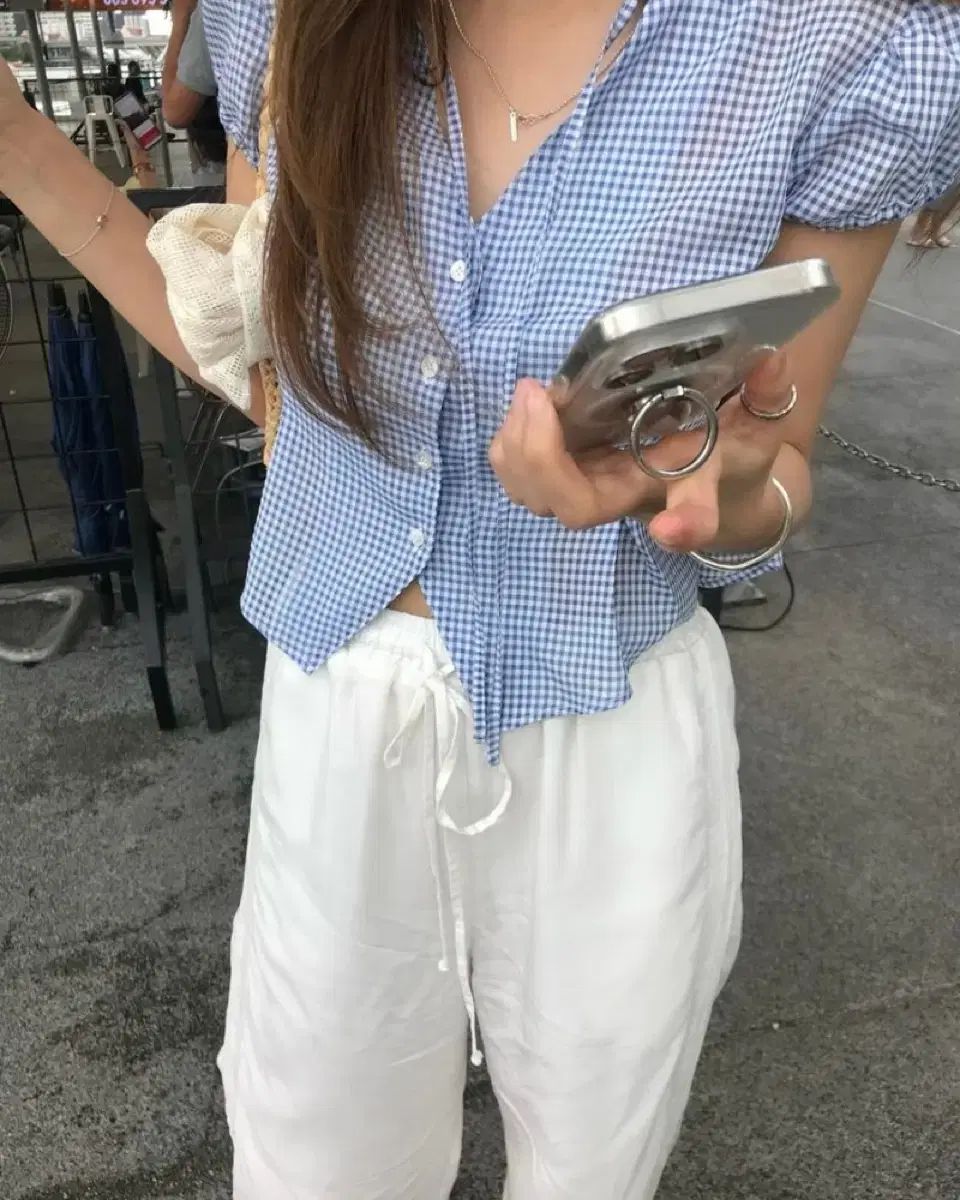 タナット ベリーチェックブラウス ブルー