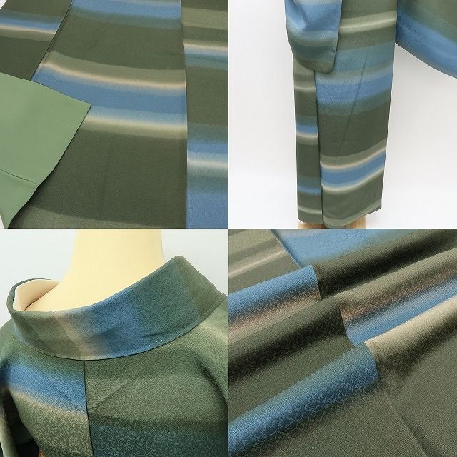  六花-RIKKA- 正絹 横縞 ゆったりサイズ 小紋 着物 A 3714 小紋 着物