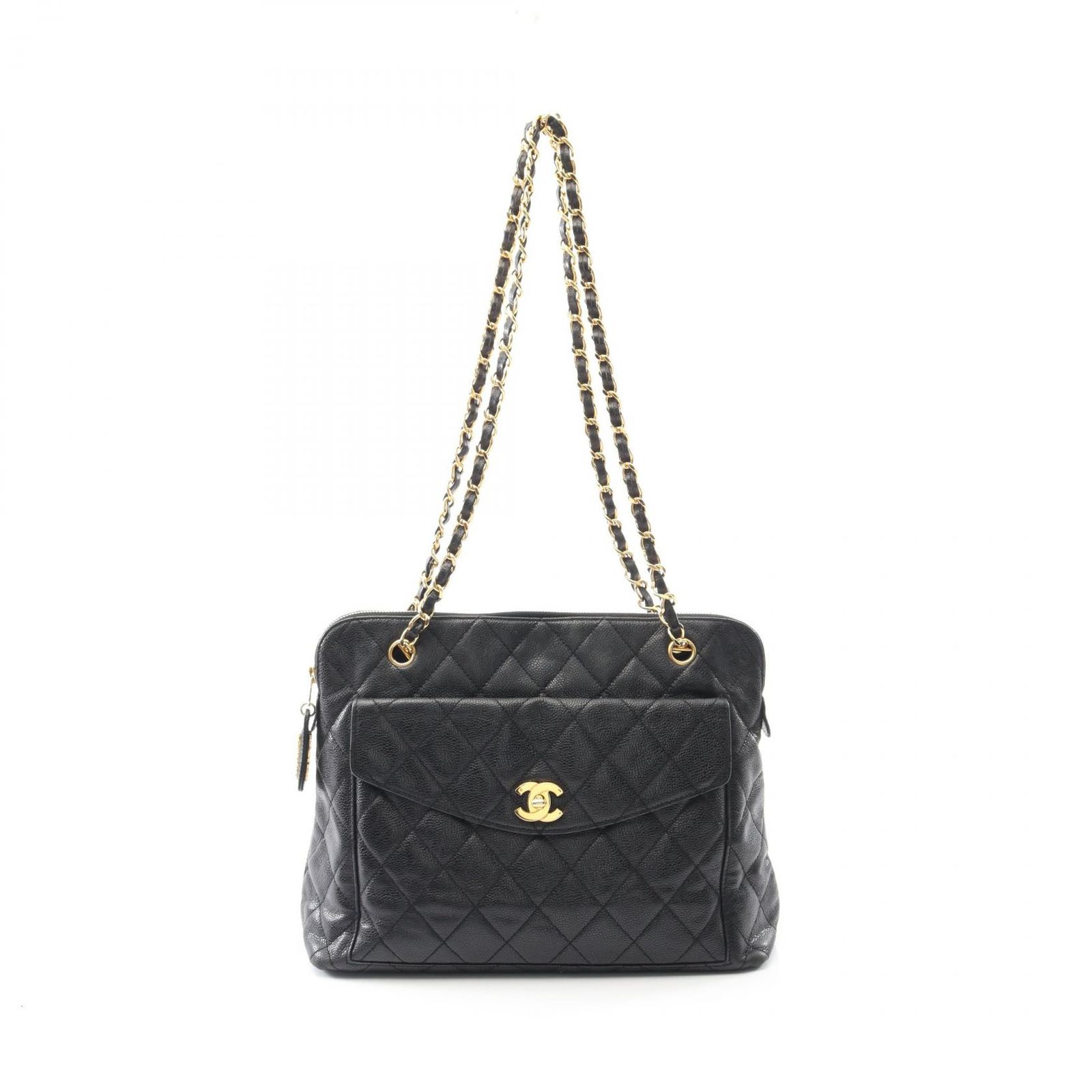 シャネル CHANEL トートバッグ マトラッセ ブラック レザー カーフ 牛革 マトラッセ チェーントート レディース Used A