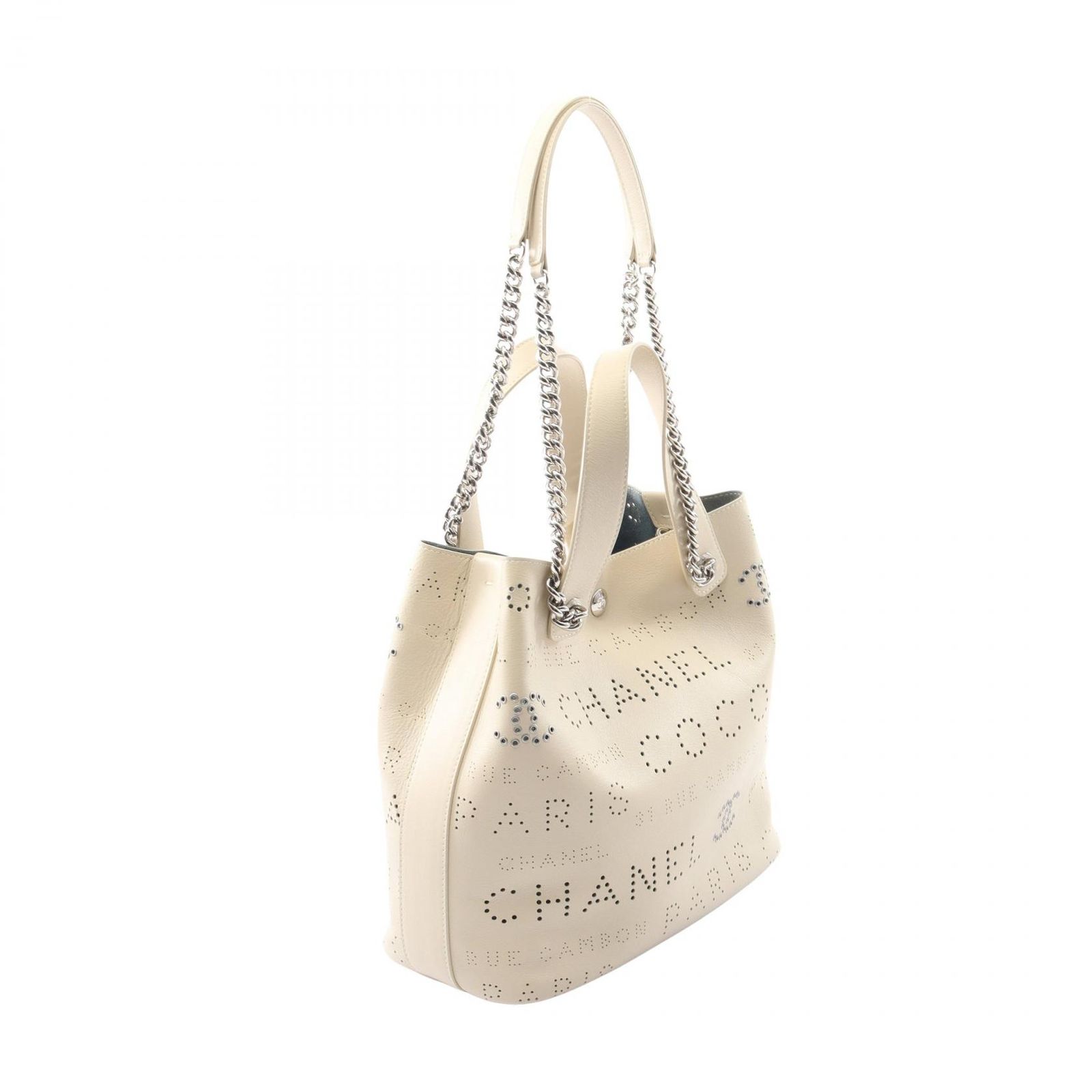 シャネル CHANEL ショルダーバッグ ココマーク アイボリー レザー パンチングロゴ 2wayトートバッグ レディース Used A