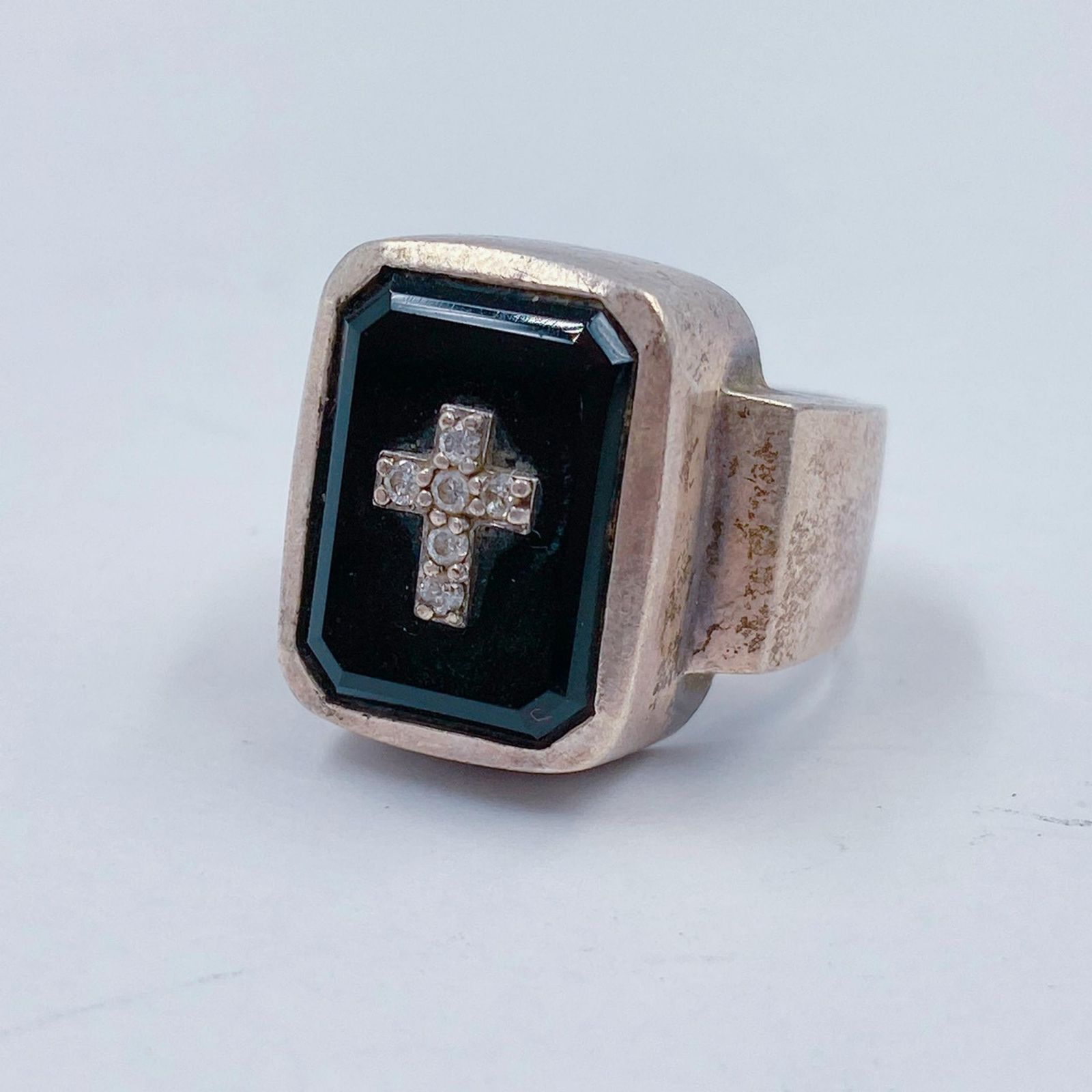 Justin Davis ジャスティンデイビス シルバーリング 925 エミネム クロスモチーフリング 指輪 メンズ シルバー |オニキス |クリアストーン 18.5号 シルバー ブラック