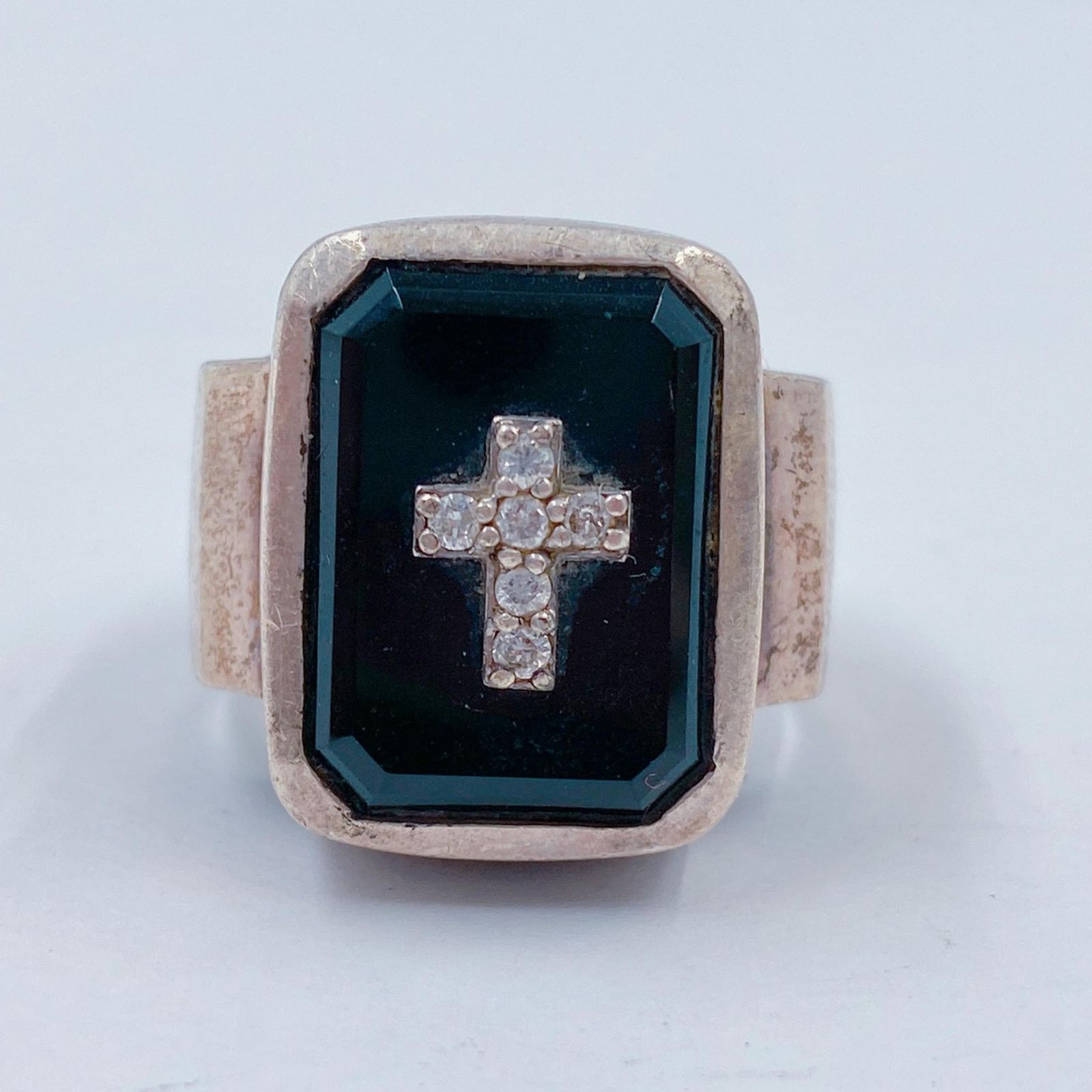 Justin Davis ジャスティンデイビス シルバーリング 925 エミネム クロスモチーフリング 指輪 メンズ シルバー オニキス クリアストーン 18.5号 シルバー ブラック