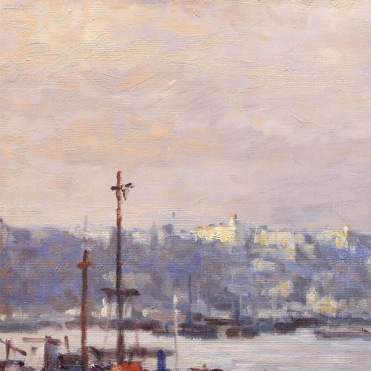 内田晃 港夕景 油彩6号 風景画 作家直筆サイン ヨーロッパ風景 海 船 アート インテリア 北欧 夕方 原画 絵画 げ交渉 WWW_IBETON_RU