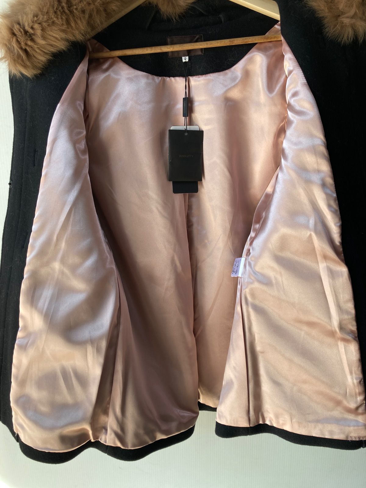 JUSGLITTY フォックスファー付 カシミヤ混ビットダッフル ブラック/2
