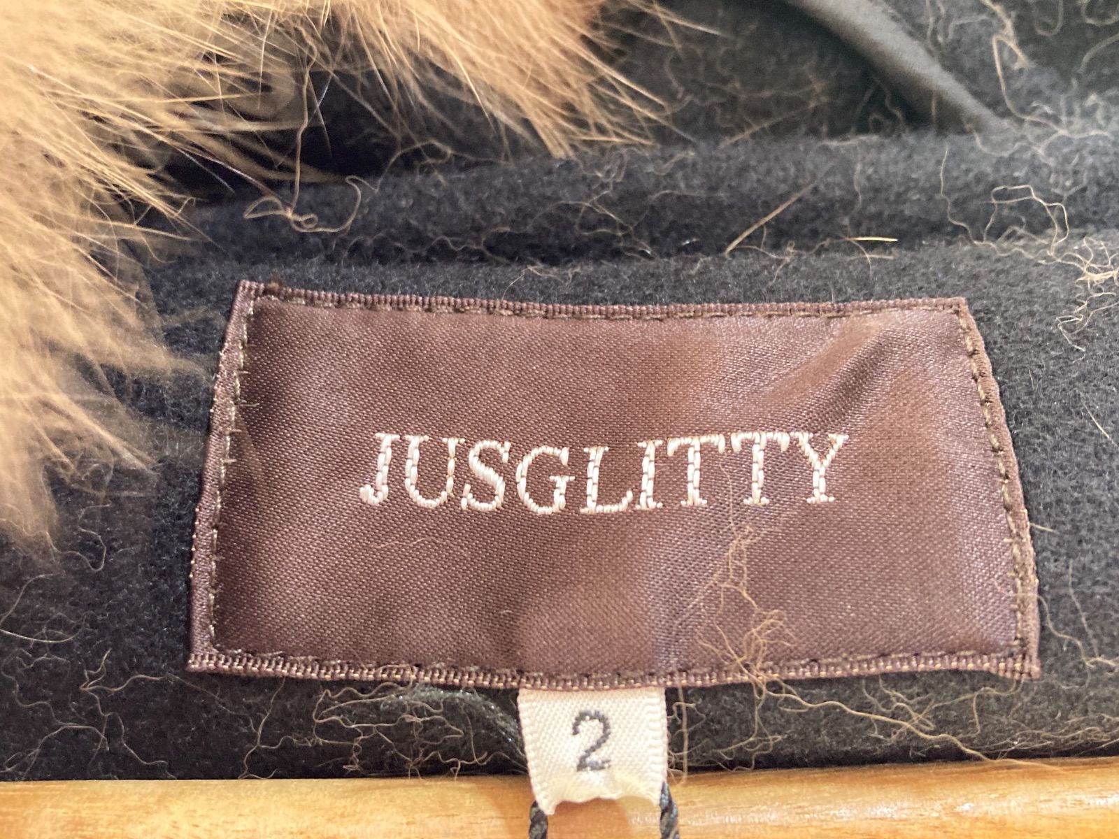 JUSGLITTY フォックスファー付 カシミヤ混ビットダッフル ブラック/2