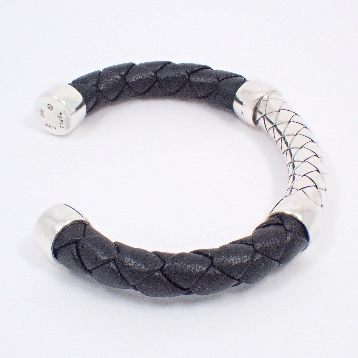 BOTTEGA VENETA ボッテガヴェネタ レザー シルバー バングル 極美品