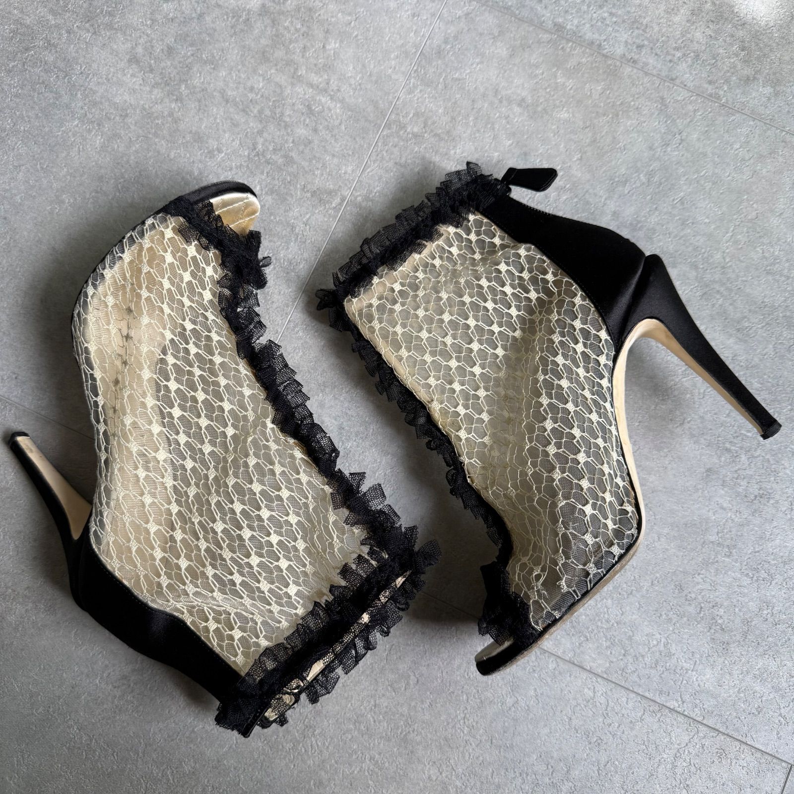  CHANEL シャネル レース フリル ココマーク ブーツ ショートブーツ 36 C 23 cm アイボリー ブラック ブーティ ブーツ