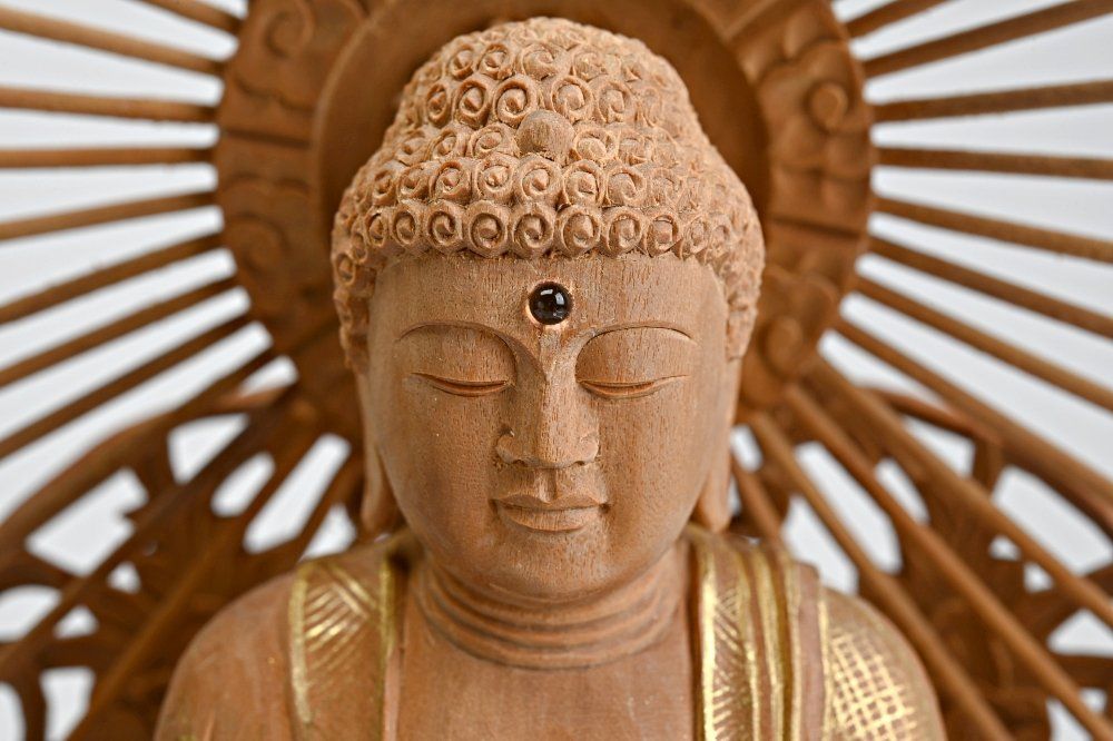 総白檀 木彫 阿弥陀如来立像 ５寸 全長３７．５ｃｍ ７２３ｇ 仏教美術 仏像