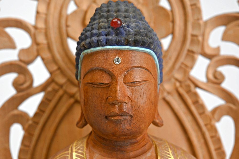 総白檀 木彫 阿弥陀如来立像 ６寸 全長４４．５ｃｍ １００８ｇ 仏教美術 仏像