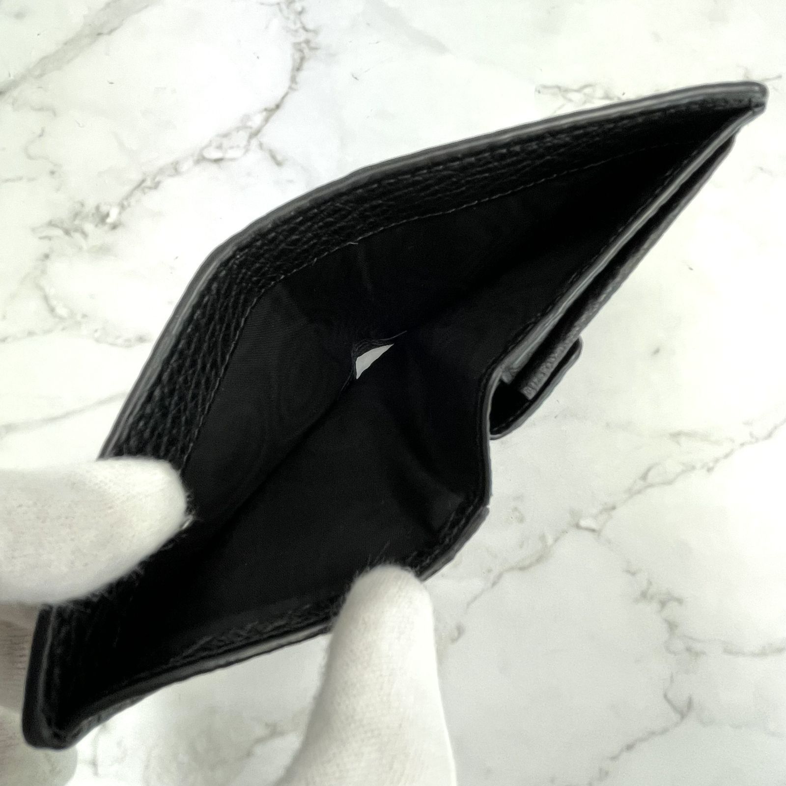 MAISON メゾンマルジェラ 4ステッチ 二つ折り財布 ブラック グレインカーフレザー P 4455 ミニ財布 コンパクト 小物 男女兼用 鑑定済