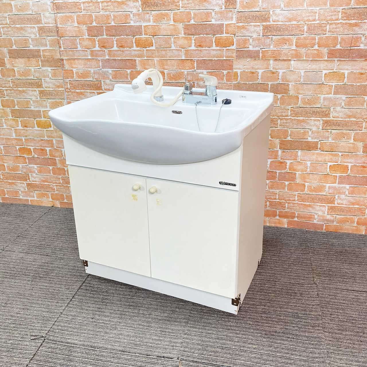 品 MICADO 陶器製 水栓シャワー蛇口付き 2枚扉タイプ 手洗台 洗面化粧台 幅75cm 750mm 48J