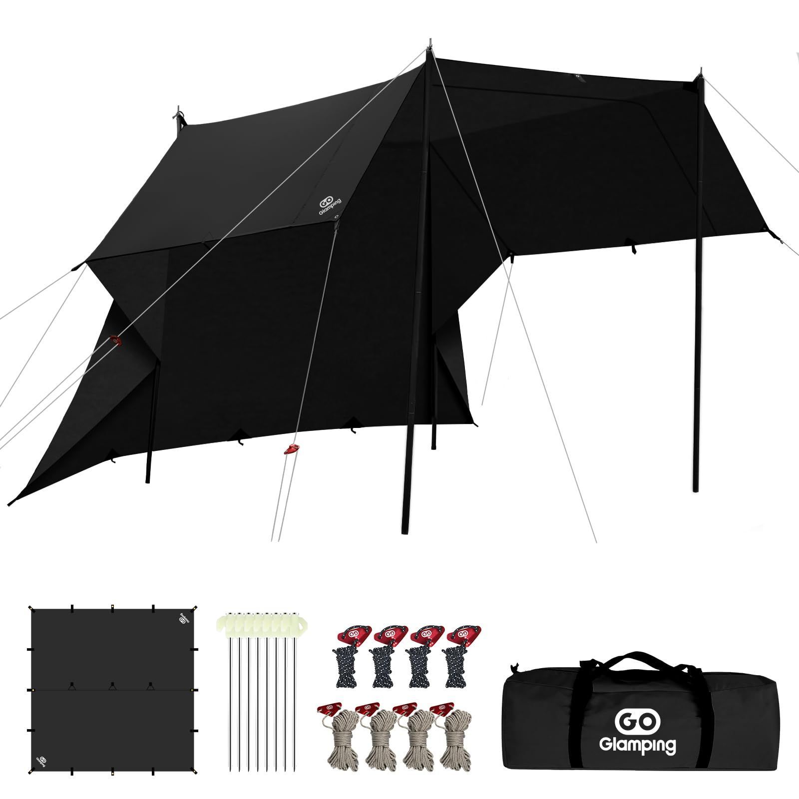 セール 19箇所ループ 特殊防水テープ付き 500mm耐水圧 撥水加工 焚き火可 遮光|遮熱|難燃 ポリコットン ソロキャンプ 正方形タープ 軽量 コンパクト HENGEN スクエアタープTC キャンプ GOGlamping アウトドア