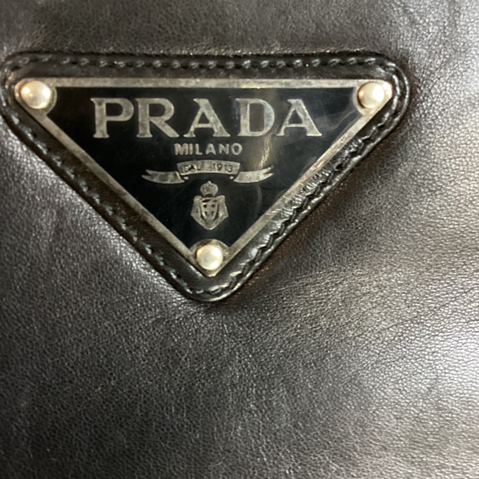 プラダ ラムレザー ロゴ トートバッグ ハンド 黒 ブラック PRADA