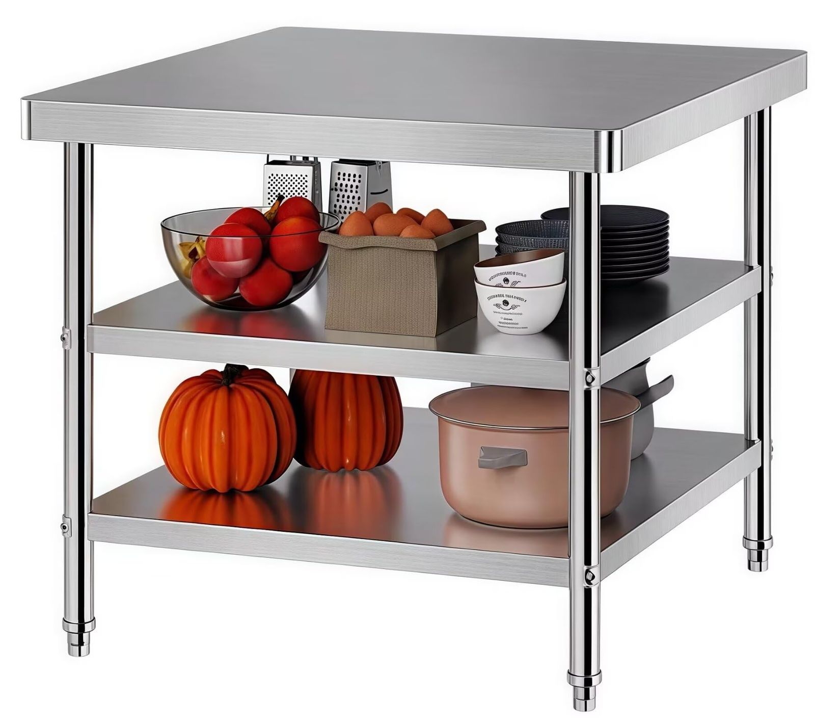 商品 TUIYIDUO ステンレス 作業台 業務用 調理台 3段 600×400×805mm 厨房作業台 ステンレステーブル 丸角デザイン ぶつかり防止 ワークテーブル キッチン 飲食店 家庭用 日本語取扱説明書付き