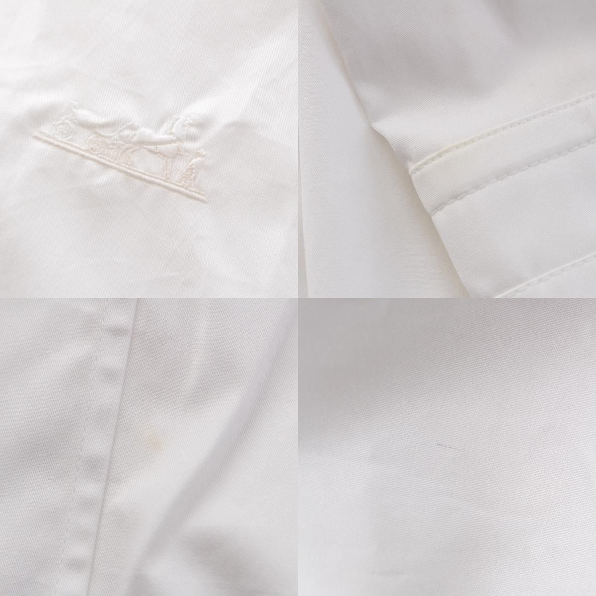 エルメス コットン カレーシュ刺繍 セリエボタン ベルト付き シャツ