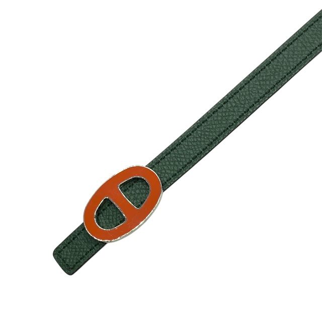 エルメス XTY090 シェーヌダンクル マイヨンH リバーシブルベルト Q刻印 レザー オレンジ×グリーン レディース HERMES サイズ80 上品な印象 感あるデザイン