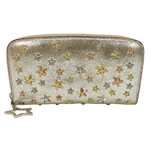 ジミーチュウ フィリッパ スタースタッズ ラウンドファスナー 長財布 財布 レザー ゴールド シルバー メタル JIMMY CHOO レディース 正規品 上品な印象 感あるデザイン