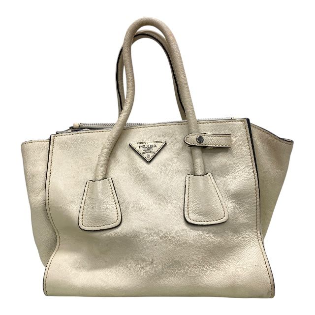 プラダ ハンドバッグ ショルダーバッグ トートバッグ 三角プレート ロゴ 2WAY レザー アイボリー レディース PRADA 正規品 上品な印象 感あるデザイン