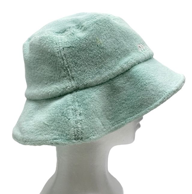 ミュウミュウ 5 HC 196 テリークロス バケットハット バケハ 帽子 ロゴ ミントグリーン コットン miu サイズS レディース かわいい トレンド 爽やか
