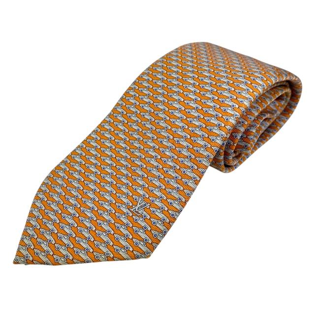 ルイ ヴィトン ネクタイ レギュラータイ 車 ロゴ シルク オレンジ LOUIS VUITTON メンズ 人気 感 華やか 遊び心 ビジネス