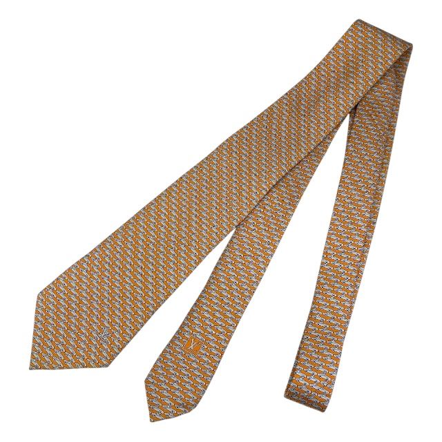 ルイ ヴィトン ネクタイ レギュラータイ 車 ロゴ シルク オレンジ LOUIS VUITTON メンズ 人気 感 華やか 遊び心 ビジネス