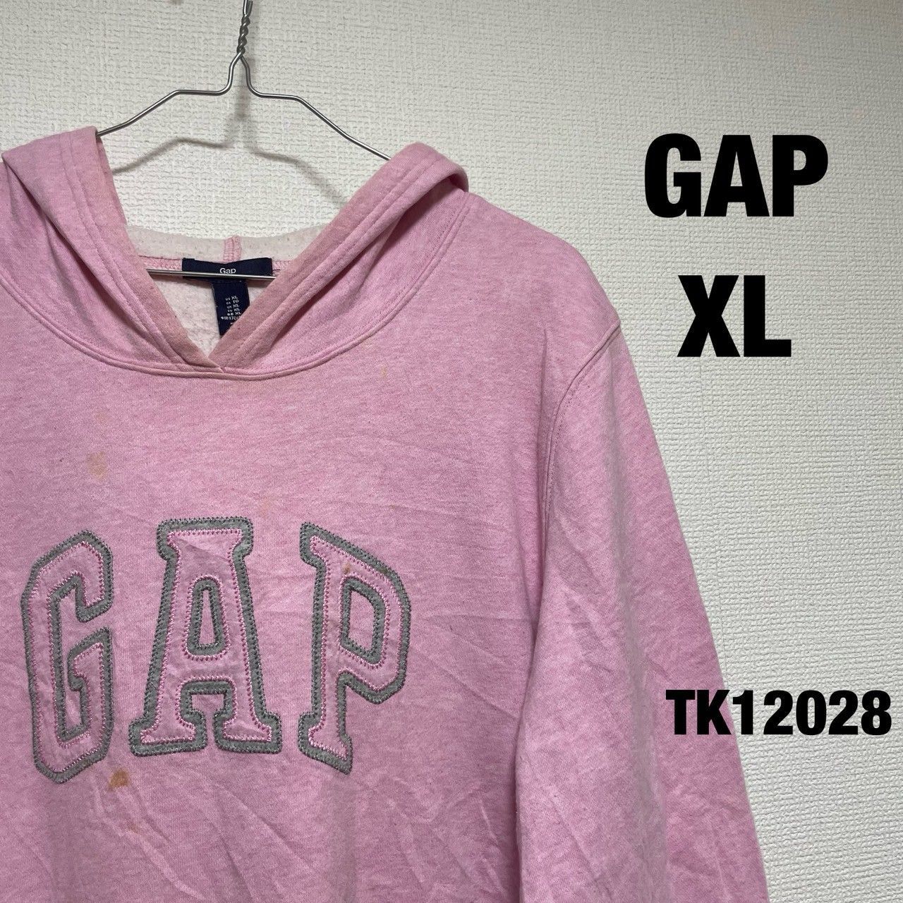 GAP フードパーカー 長袖 XL ピンク フーディ ビッグロゴ マフポケット 