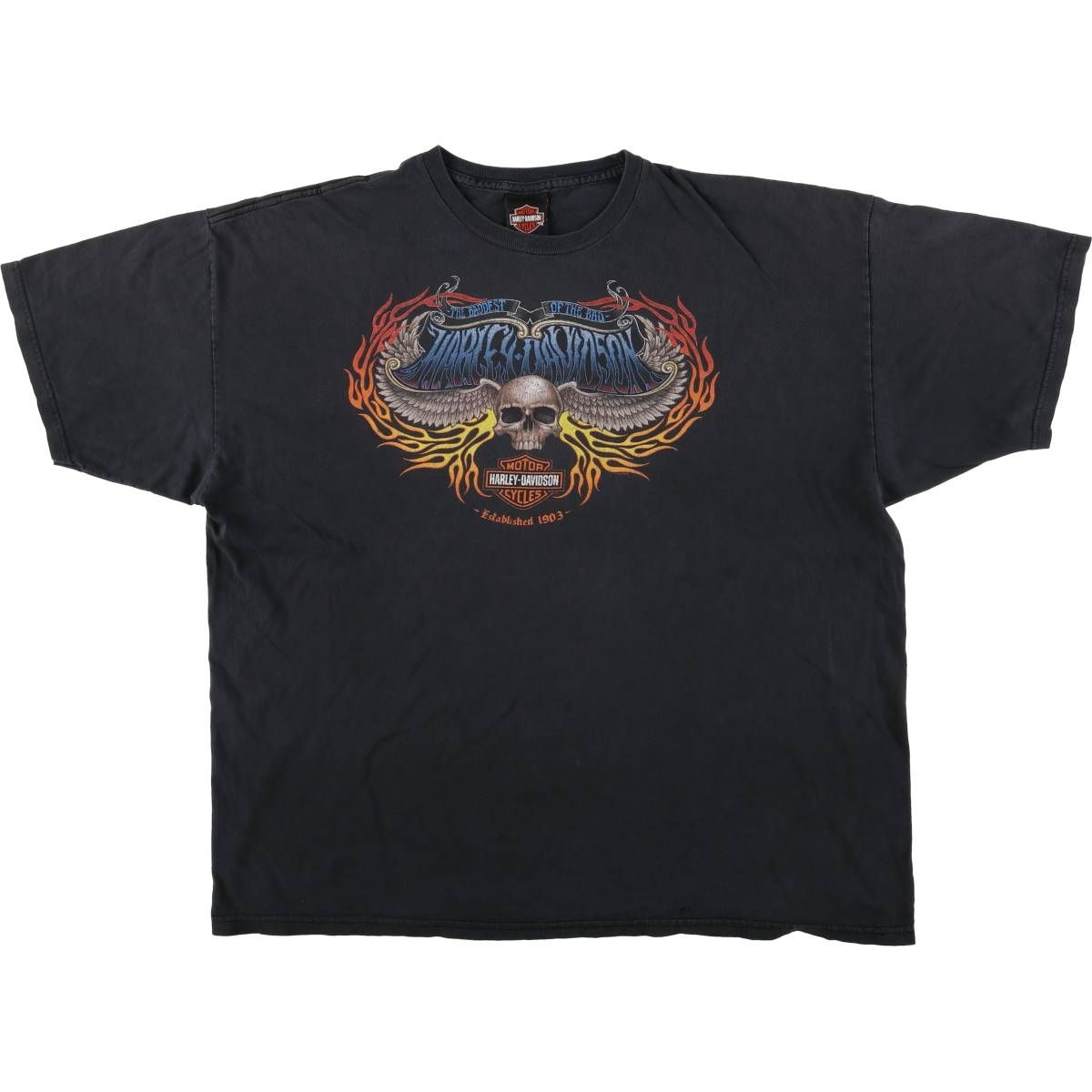 古着 ハーレーダビッドソン Harley-Davidson ファイヤーパターン スカルウィング モーターサイクル バイクTシャツ|eaa591360