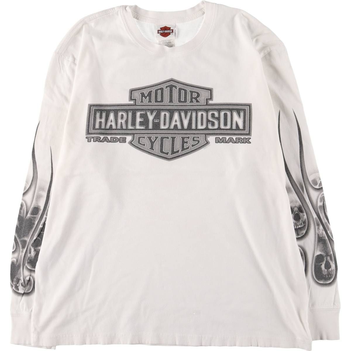 古着 ハーレーダビッドソン Harley-Davidson ドクロ柄 スカル柄 ファイヤーパターン ロングTシャツ ロンT メンズL相当|eaa590241