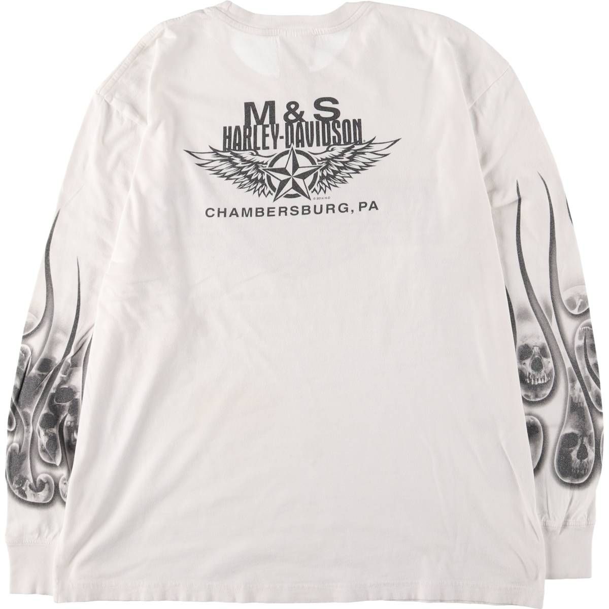 古着 ハーレーダビッドソン Harley-Davidson ドクロ柄 スカル柄 ファイヤーパターン ロングTシャツ ロンT メンズL相当 eaa590241