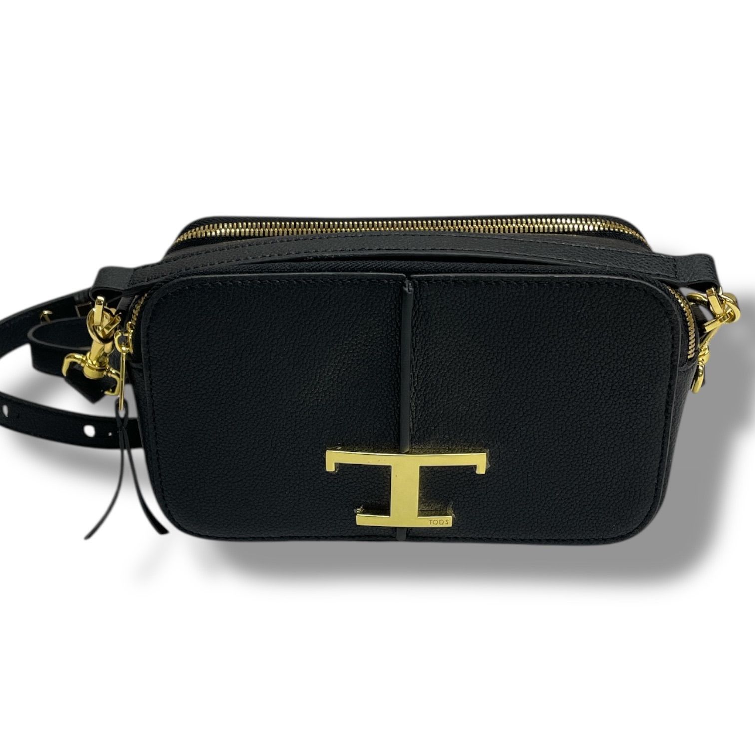 TOD S トッズ Tタイムレス レザーカメラバッグミニ 2WAYショルダーバッグ 布袋付 イタリア製 ダブルコンパートメント ブラック ゴールド 黒 金 レディース ゴーゴー古着マルイファミリー溝口店 24 No.129Y