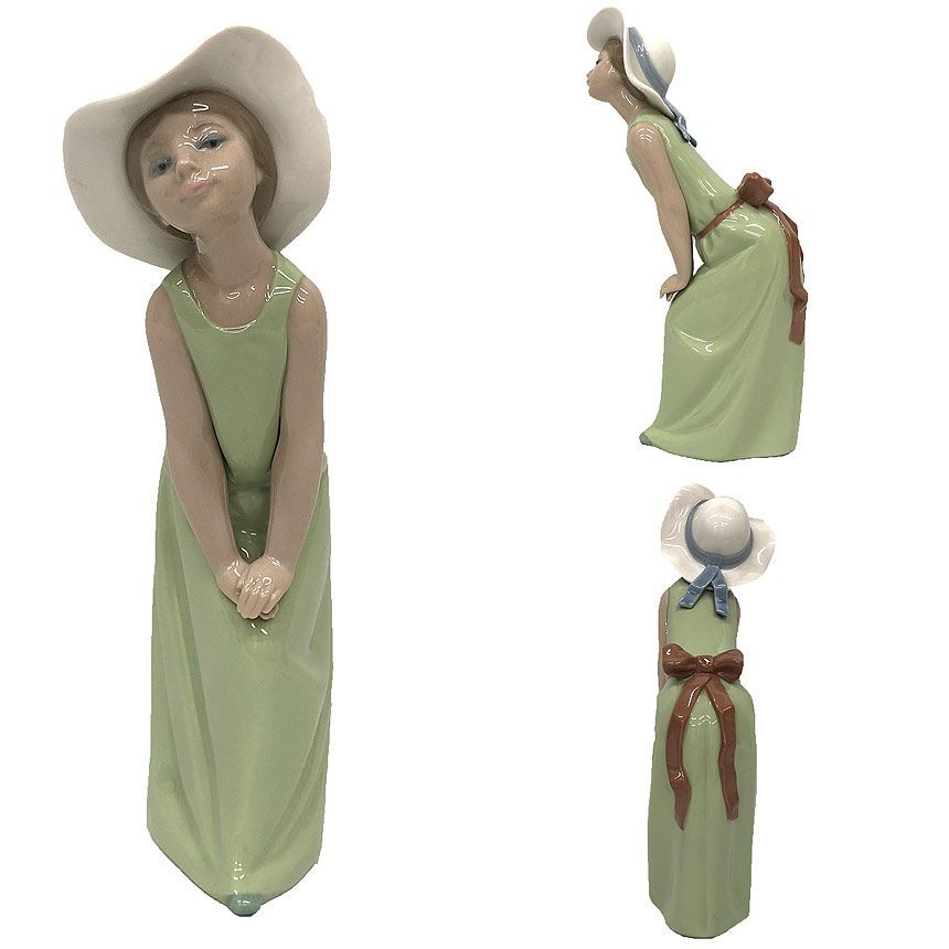 Lladro リヤドロ リアドロ 陶器人形 置物 女の子 帽子の少女 鏡のまえで 若草色の少女 フィギュリン aq12176