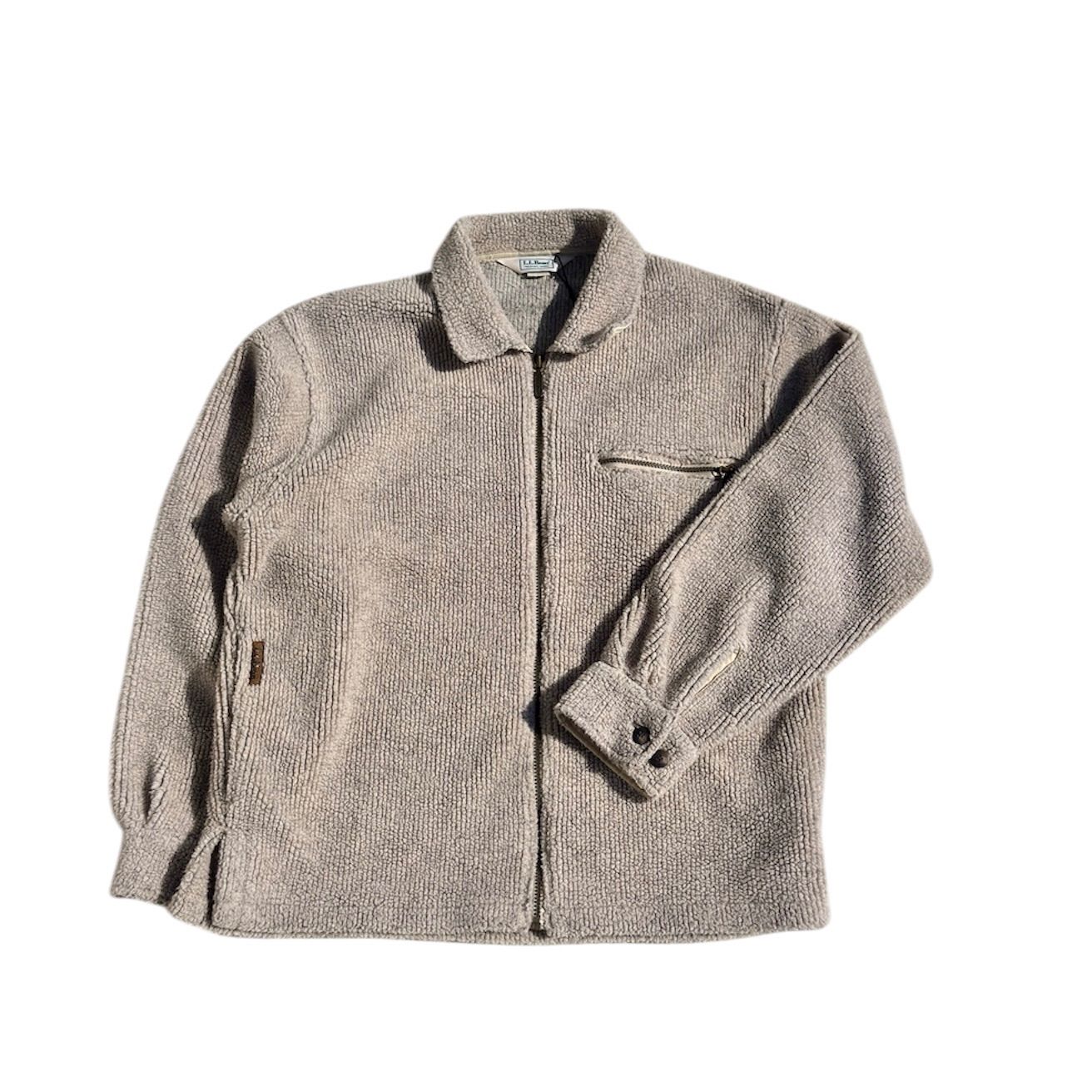 L.L.Bean エルエルビーン ジップカーディガン ボア フリース 相当 ビンテージ風 Mサイズ相当 ベージュ ニットジャケット アウトドア