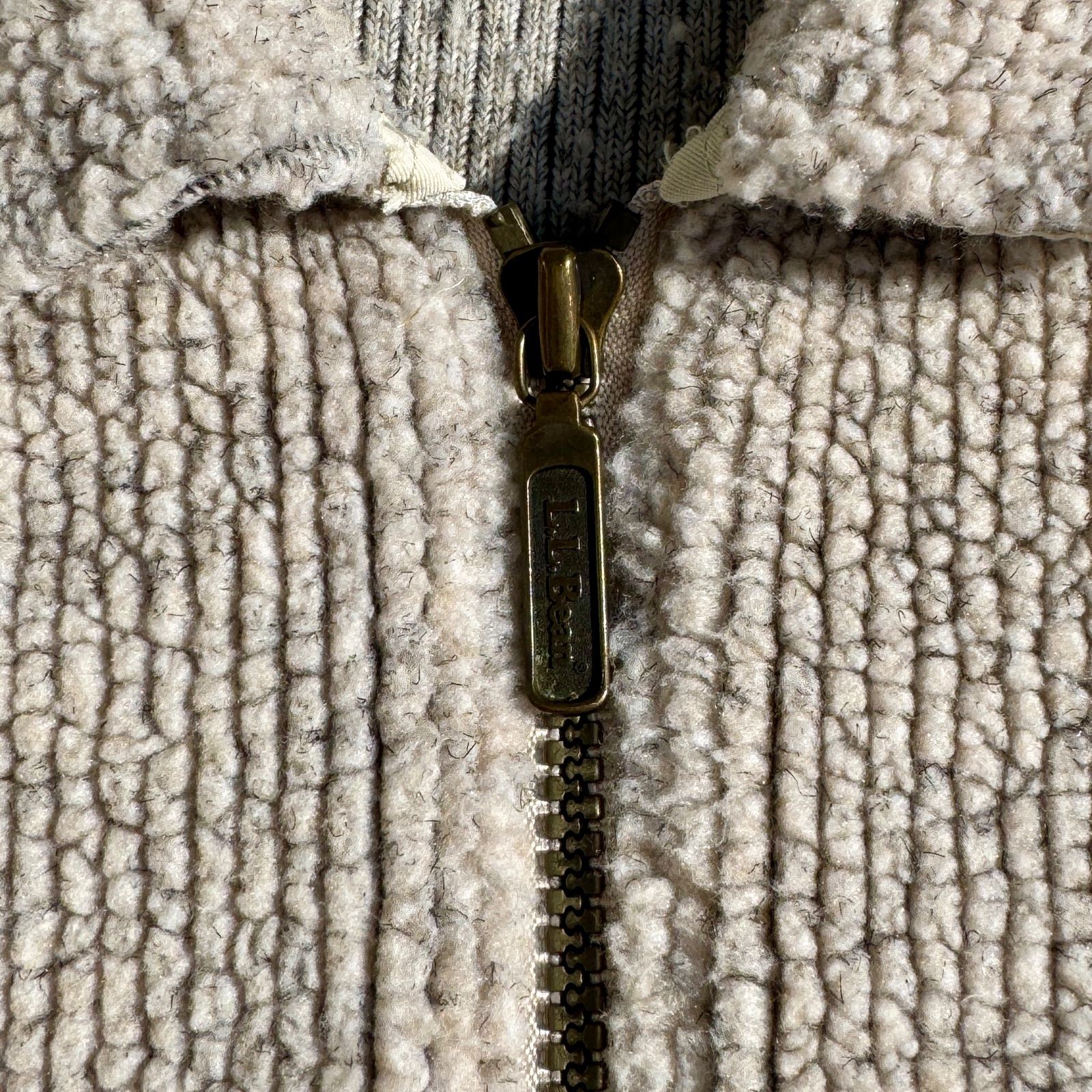  L Bean エルエルビーン ジップカーディガン ボア フリース 相当 ビンテージ風 Mサイズ相当 ベージュ ニットジャケット アウトドア フリース トップス