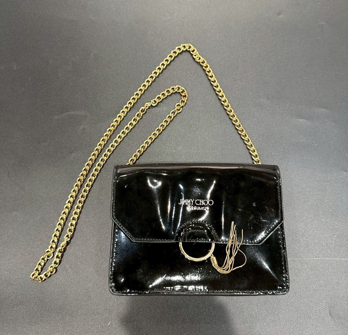 ジミーチュウ エナメル チェーンバッグ 黒 B25100754 DECORATOM_COM_BR