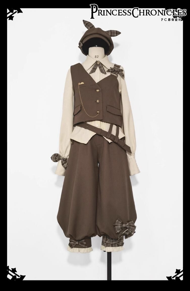 レトロ春秋風 &クール ベスト シャツ 七分丈パンツセットレトロ探偵風コスプレ 学院制服セットアップ 中性 クラシカル アカデミック風 ブラウス 七分丈パンツ ロリータpctz