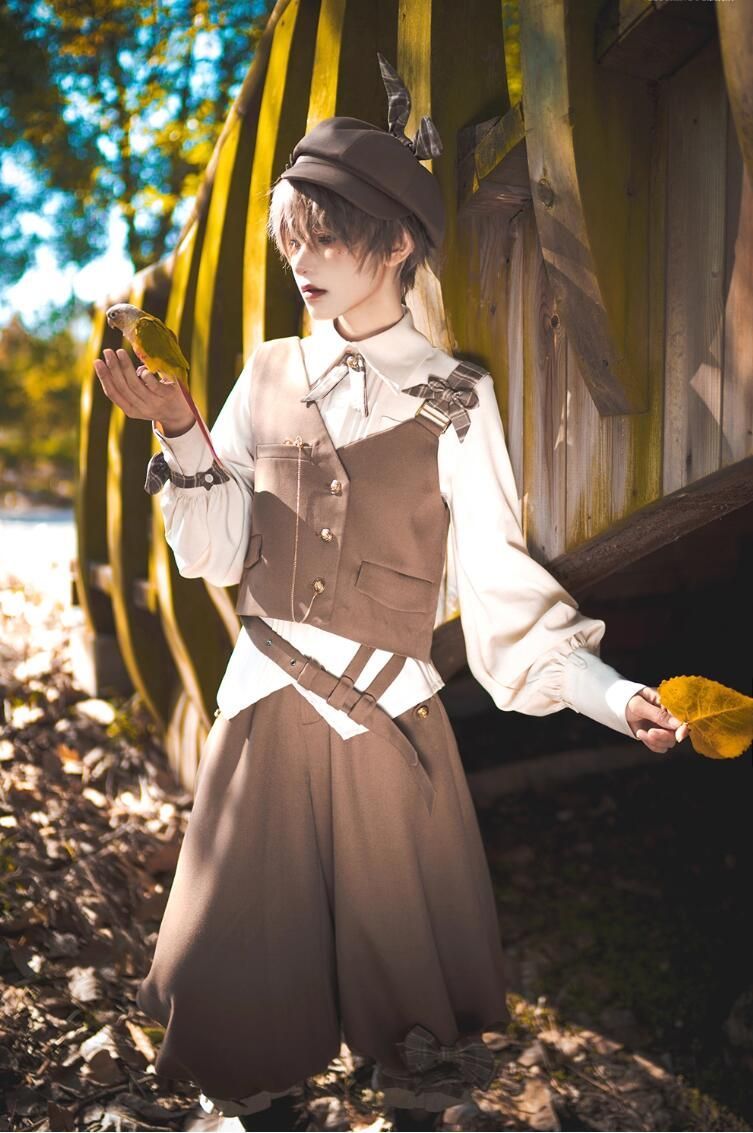 レトロ春秋風 &クール ベスト シャツ 七分丈パンツセットレトロ探偵風コスプレ 学院制服セットアップ|中性 クラシカル アカデミック風|ベスト ブラウス 七分丈パンツ ロリータpctz