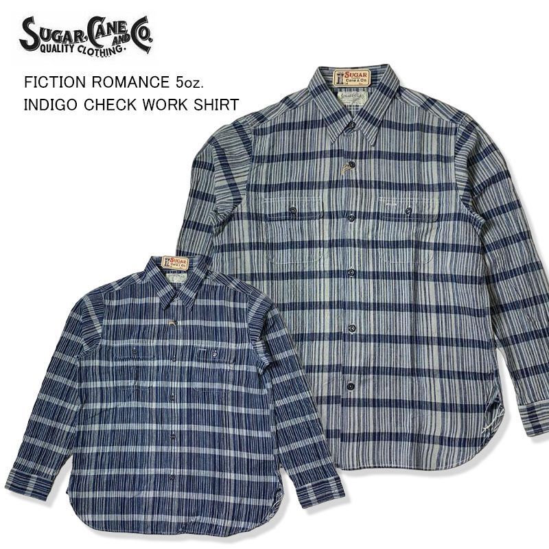 SUGAR CANE シュガーケーン インディゴ チェック ワークシャツ SC29591 ホワイト ネイビー 長袖 FICTION ROMANCE 5oz. INDIGO CHECK WORK SHIRT アメリカンワークシャツ アメカジ ワーク