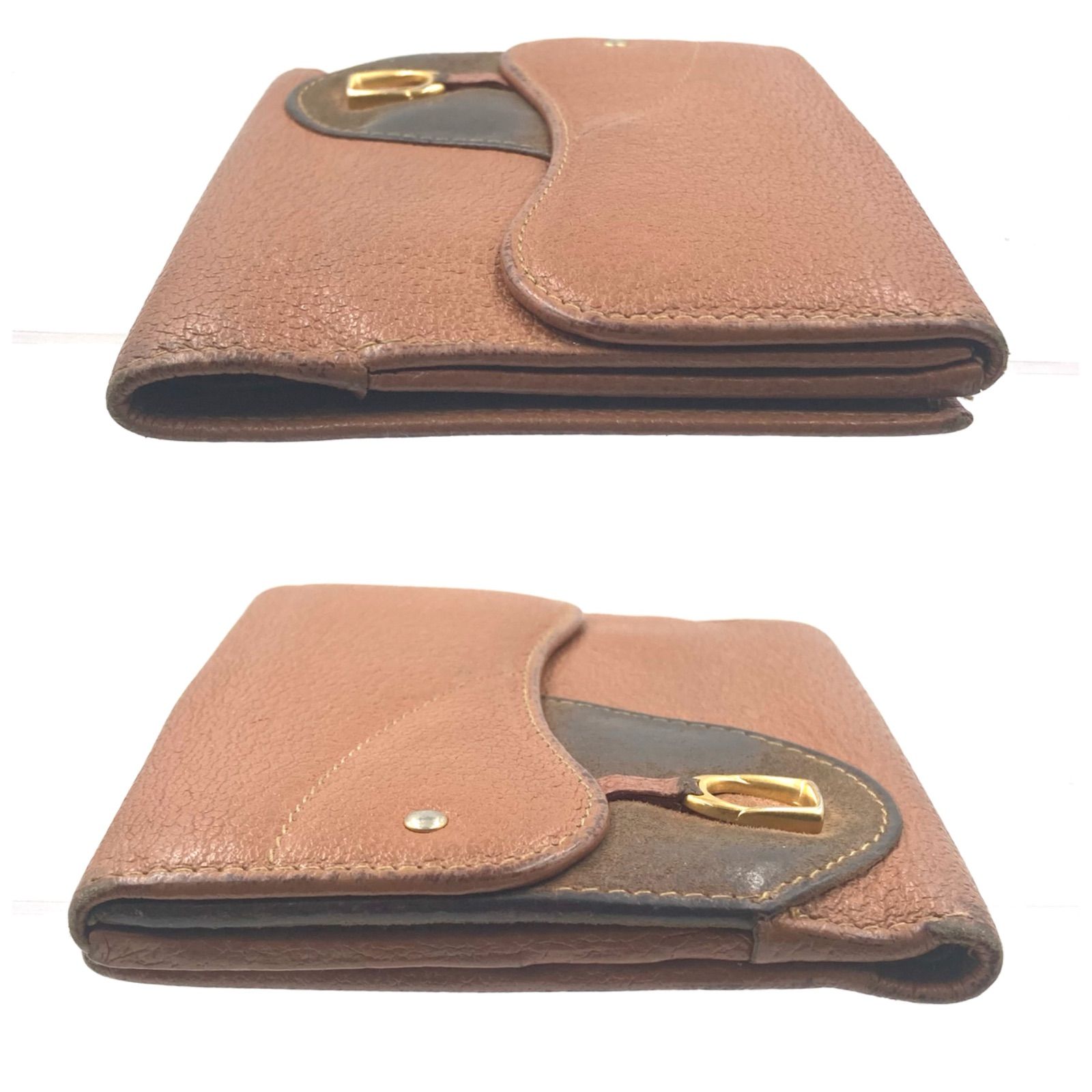 GUCCI グッチ 金具付きサドル型折り財布 三つ折り レザー ブラウン