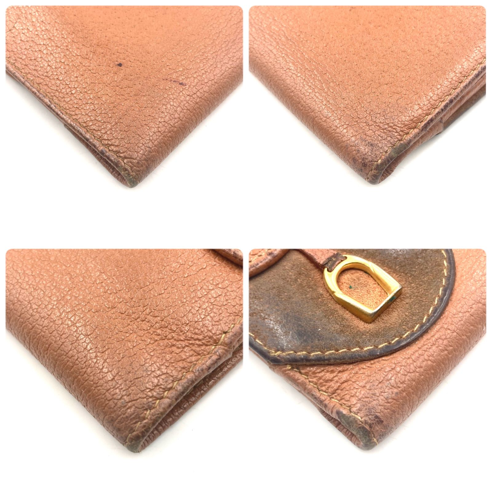 GUCCI グッチ 金具付きサドル型折り財布 三つ折り レザー ブラウン