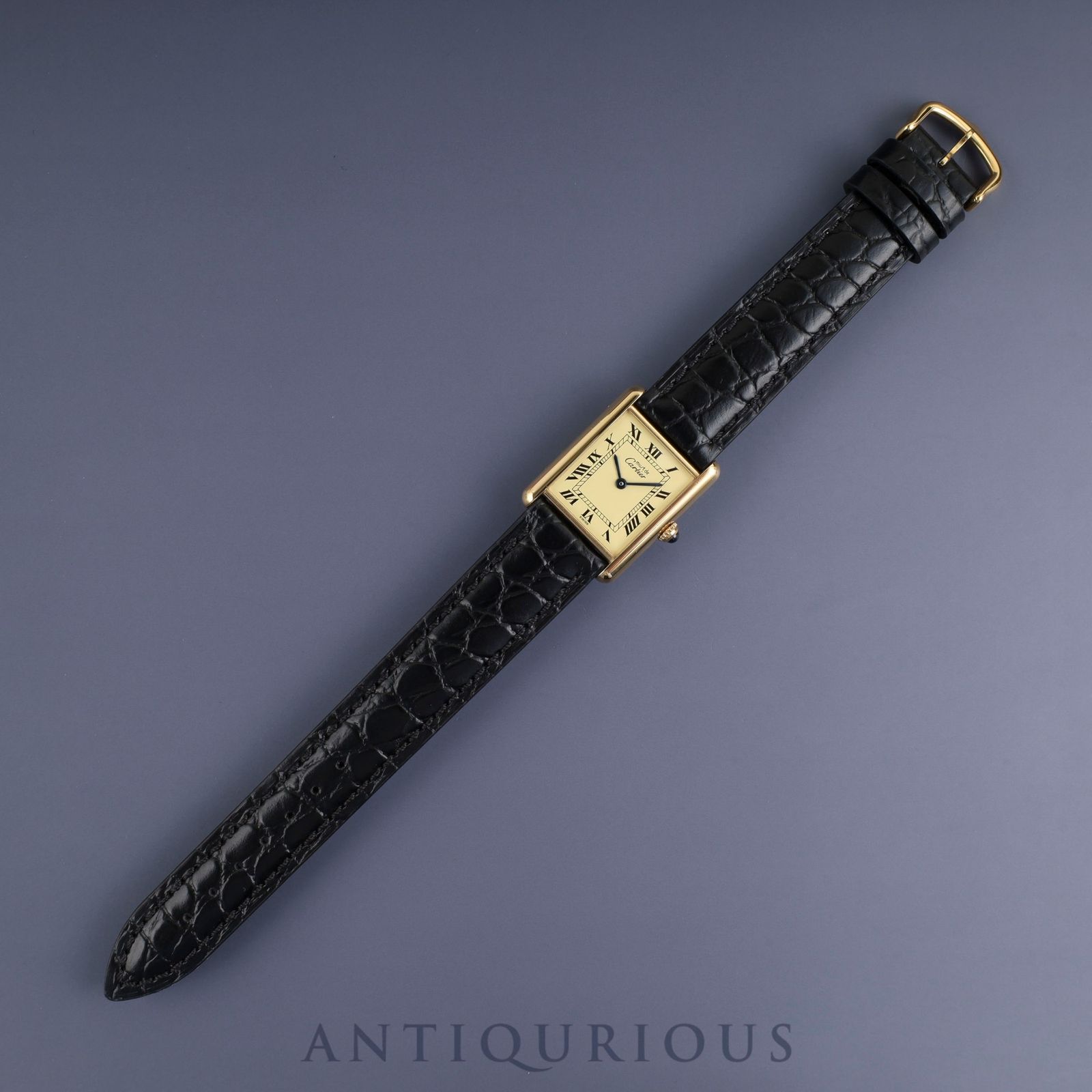  カルティエ マストタンク LM 590005 クォーツ Cal.90 SV 925 革 尾錠 GP アイボリーローマン文字盤 箱 冊子 保証書 1995年 オーバーホール済み 腕時計(クォーツ) 腕時計(アナログ)