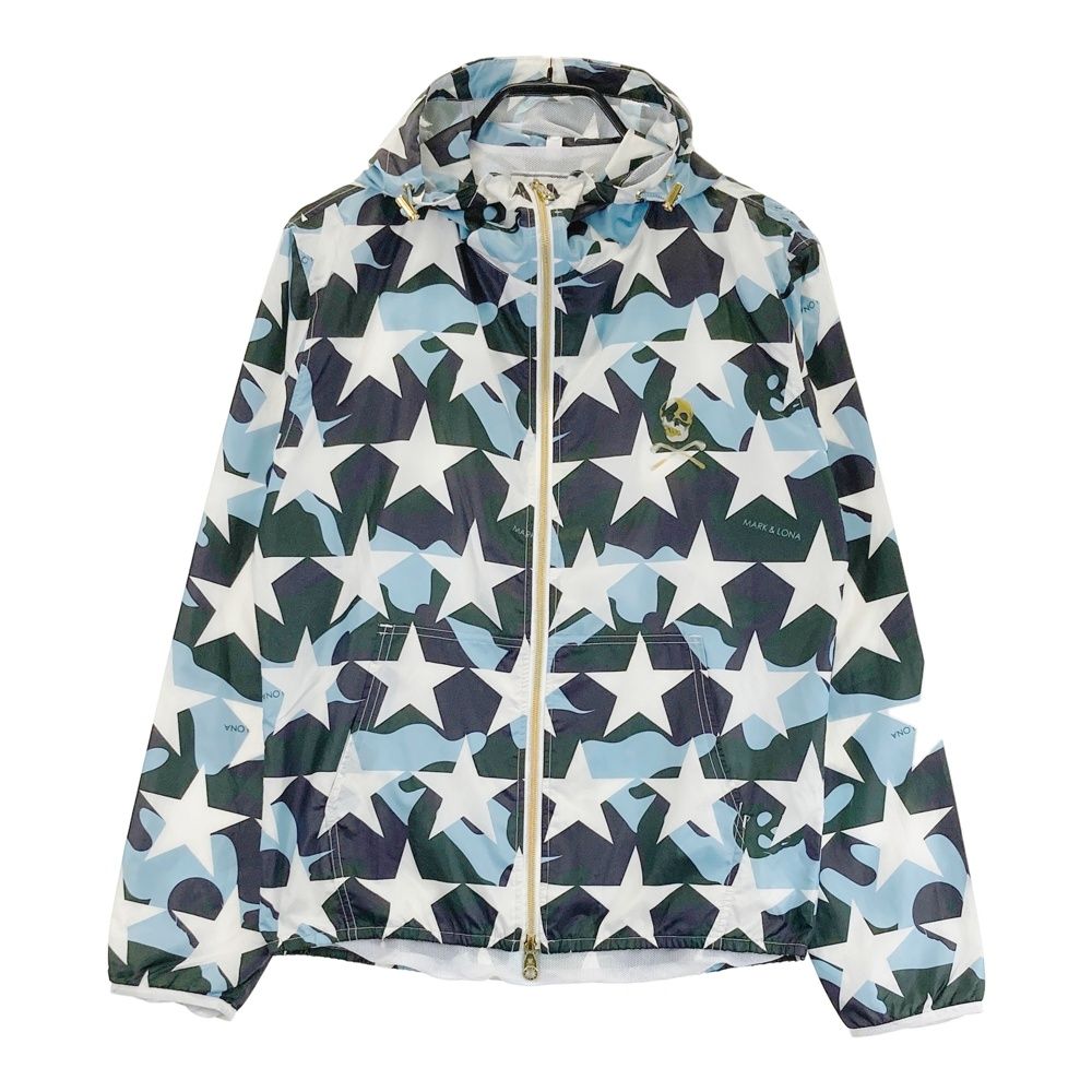 サイズ M MARK-LONA マークアンドロナ 裏メッシュ ジップパーカー ジャケット カモフラ×スター 総柄 ブルー系 240101544341 ゴルフウェア メンズ ストスト