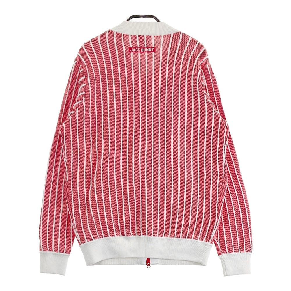 サイズ 5 JACK BUNNY ジャックバニー ジップ ニットジャケット ストライプ柄 レッド系 240101544442 ゴルフウェア メンズ ストスト