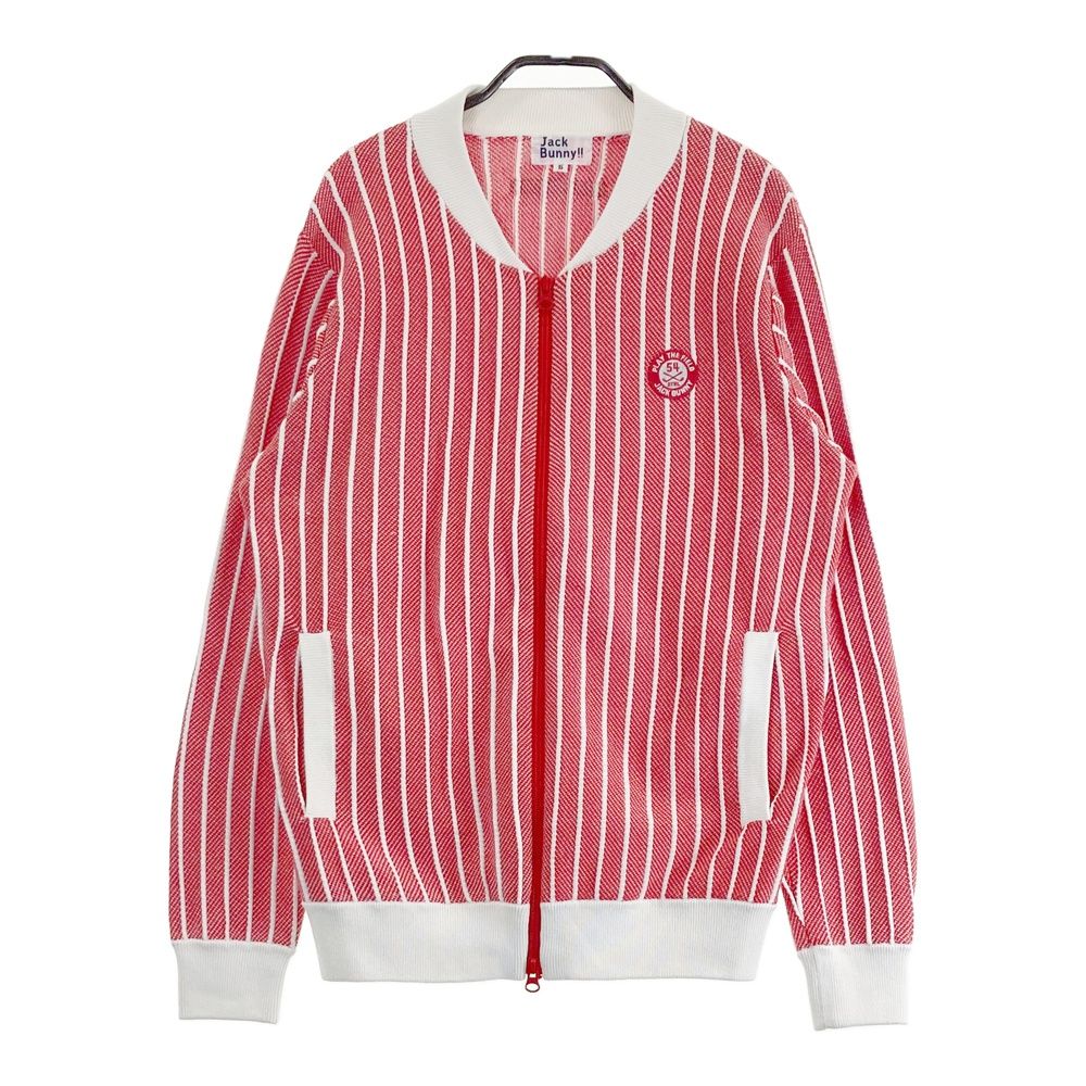 サイズ 5 JACK BUNNY ジャックバニー ジップ ニットジャケット ストライプ柄 レッド系 240101544442 ゴルフウェア メンズ ストスト