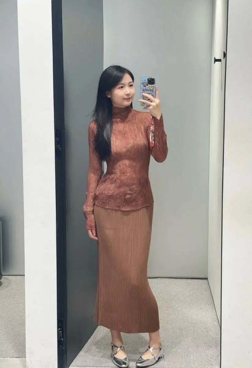 ISSEY MIYAKE イッセイミヤケ ヘッチング ジャケット＆スカート シフォン トップス LEAF リーフ ブラウン