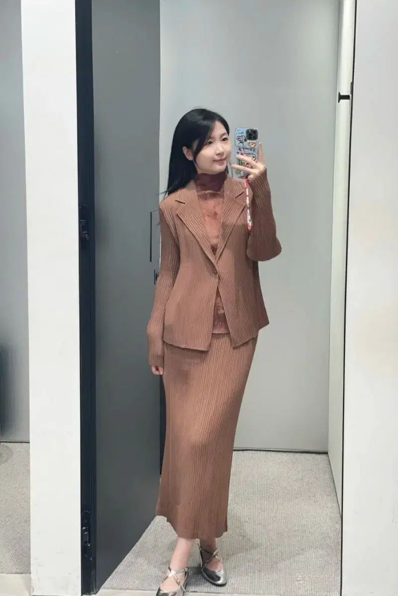 ISSEY MIYAKE イッセイミヤケ ヘッチング ジャケット＆スカート シフォン トップス LEAF リーフ ブラウン